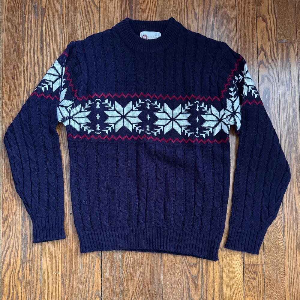 Vintage Sears Fair Aisle Navy Cable Knit Sweater
